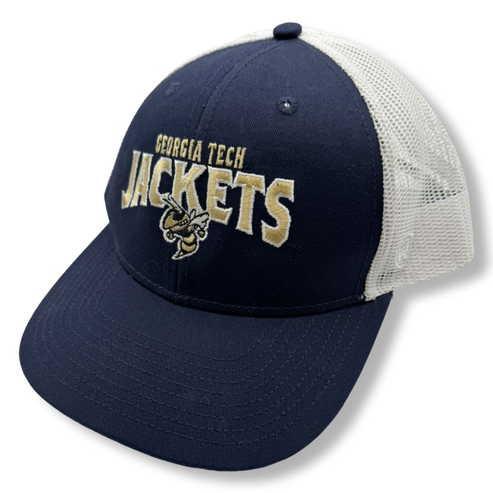 Georgia Tech Yellow Jackets Black White Mesh Adjustable Baseball Cap Hat H4